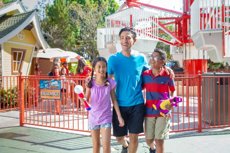 Family in front of the Sky Rider at Castle Park
