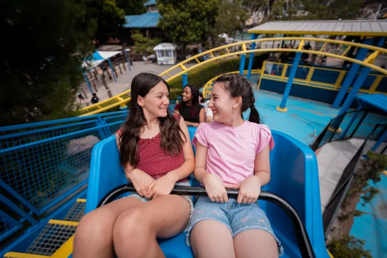 Girls on a roller coaster at Castle Park