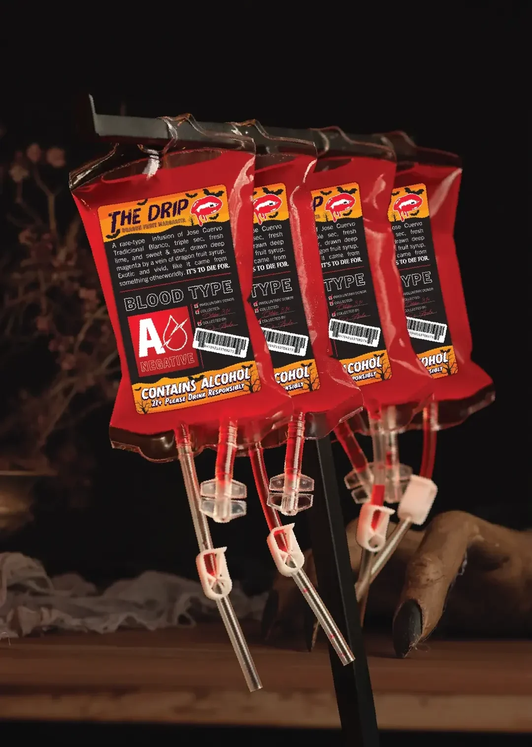The Drip Blood bag beverage Castle Dark